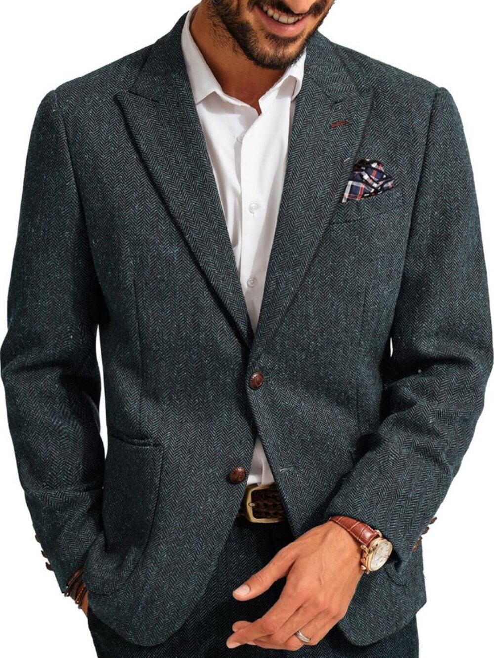Vintage Herringbone Tweed Wool Blend Men's Blazer Sport Coat - Classic Style